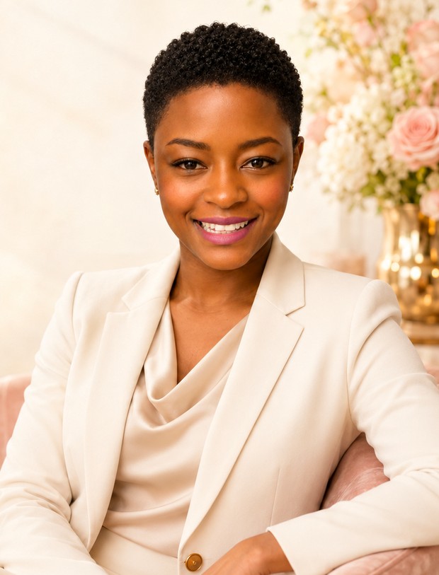 Lorraine Mlambo, author of The Dark Night series, seated with a warm smile