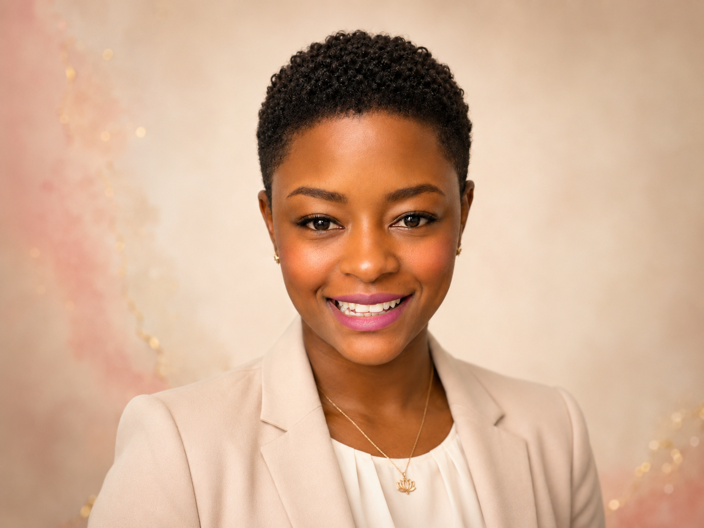 Lorraine Mlambo in a refined short-hair professional portrait