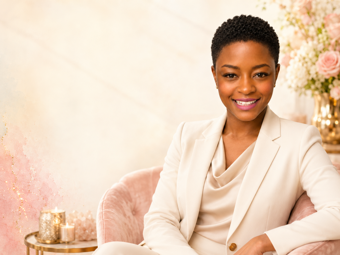 Lorraine Mlambo in a short-hair editorial portrait for her healing and rebuilding brand